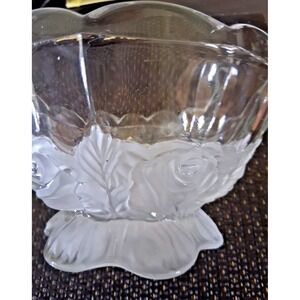 Vintage Imperlux Crystal Frosted Roses 8" Footed Fruit Bowl